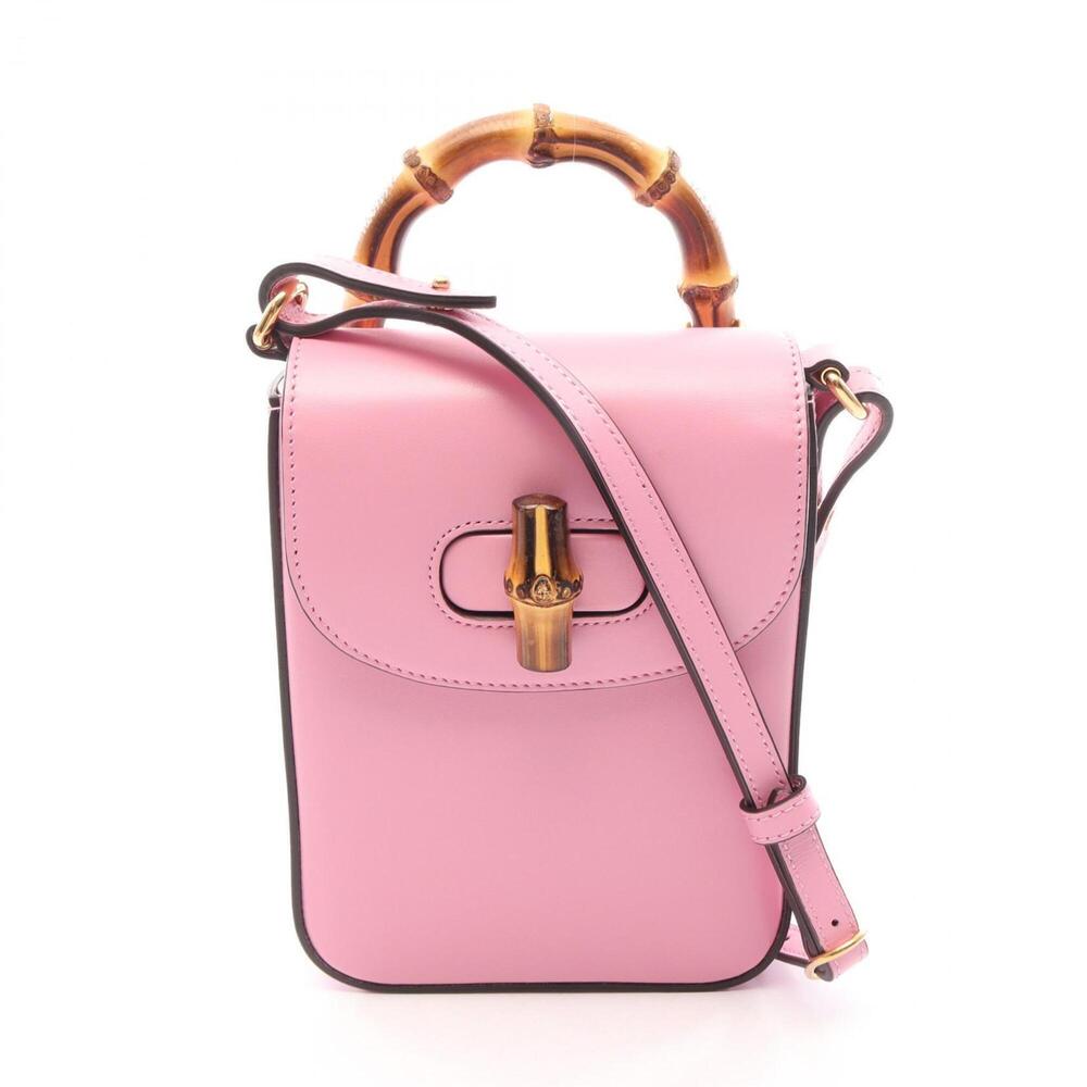 Gucci Bamboo 2-Way Handbag, Leather, Women's, Pink, 702106
